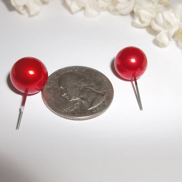 Earring, Red Pearl Earring, Red Earring, Pearl Earring, Earring, Pearls A417 - Picture 3 of 4